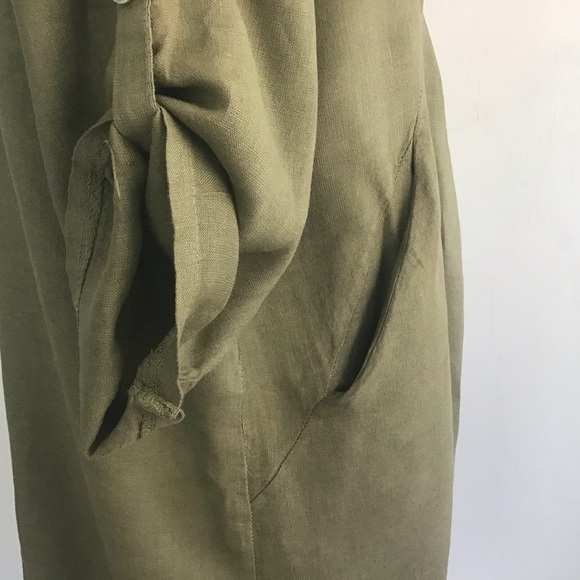 Linen Made in Italy Green Roll tab Sleeve Lagenlook Tunic Dress  Elena B… - Picture 4 of 9